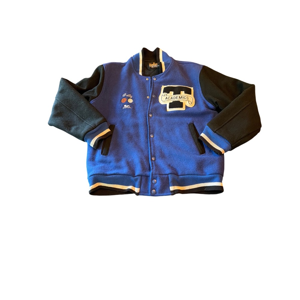 Auburn Sportswear Varsity Jacket Blue Black Trojans Academics Wool Blend USA M